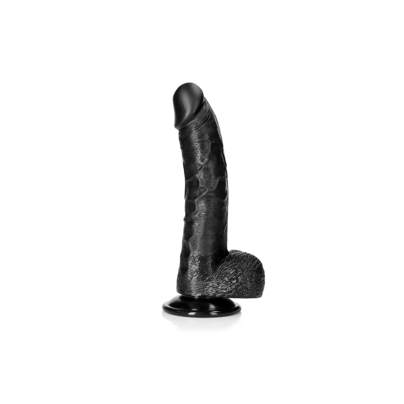 Real Rock - Curved Realistic Dildo & Balls with Suction Cup 8 inches - Black