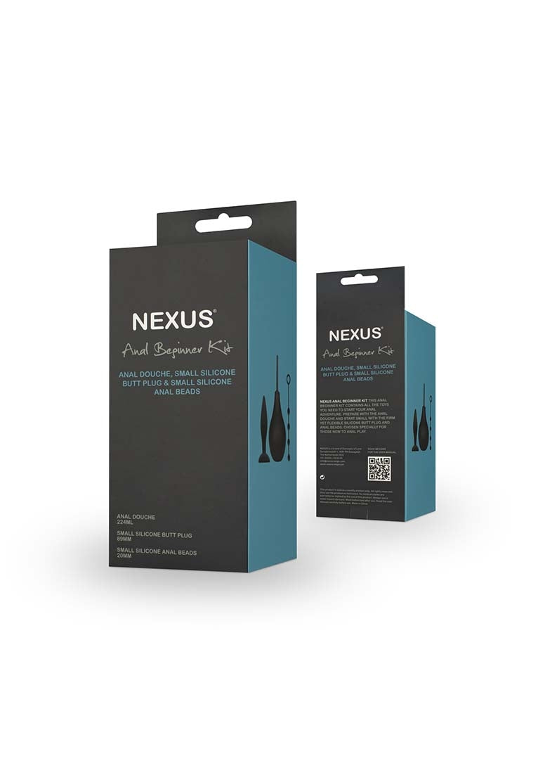 Nexus Anal Beginner Kit - 224 ml Anal Douche, 20 mm Small Anal Beads, Small Butt Plug