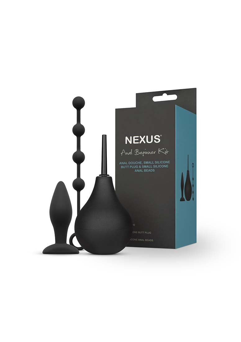 Nexus Anal Beginner Kit - 224 ml Anal Douche, 20 mm Small Anal Beads, Small Butt Plug
