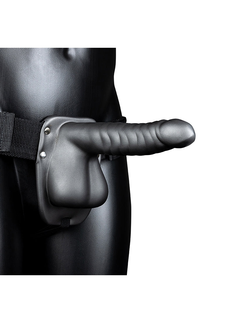 Ribbed Hollow Strap-On with Balls - 8" / 21 cm