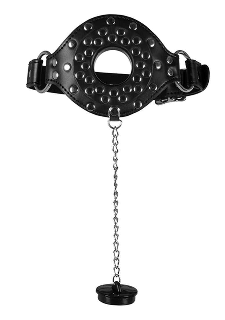 Open Mouth Gag with Plug Stopper - Black