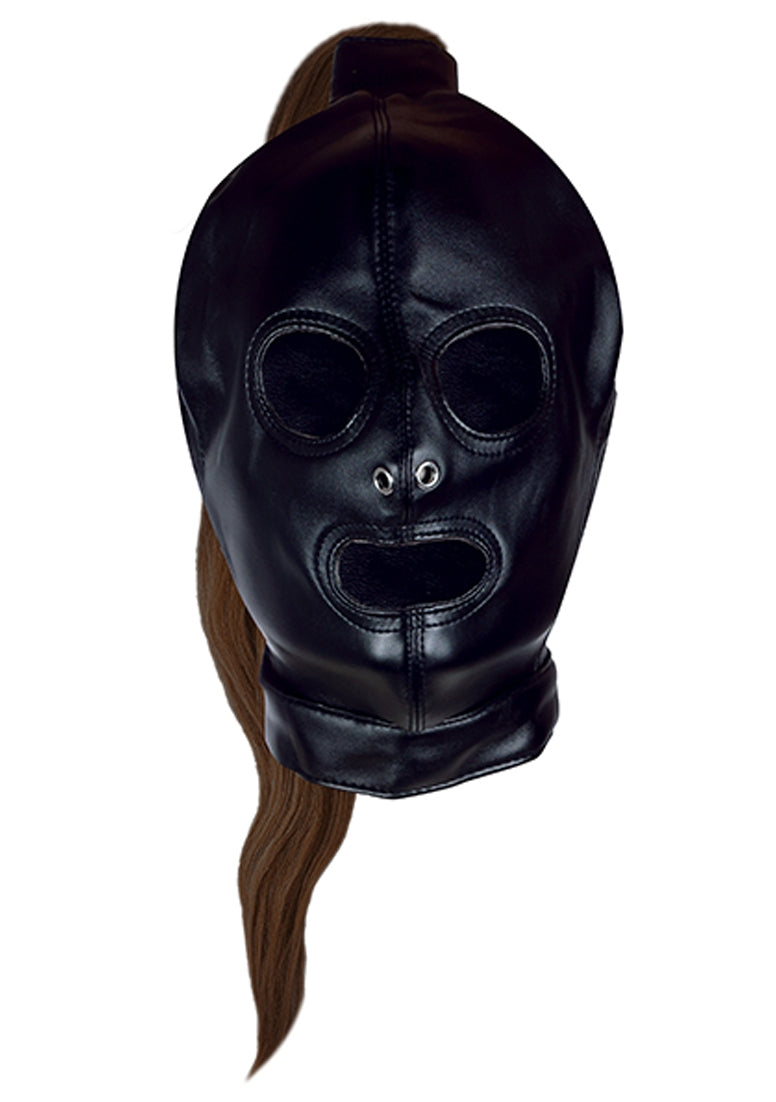 Mask with Brown Ponytail - Black