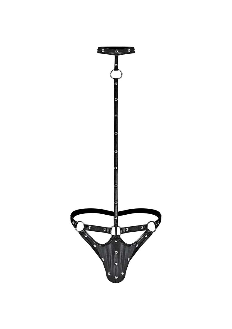 Tormentor - One Piece Choker G-String with Contour Peek-a-Boo Pouch - S/M