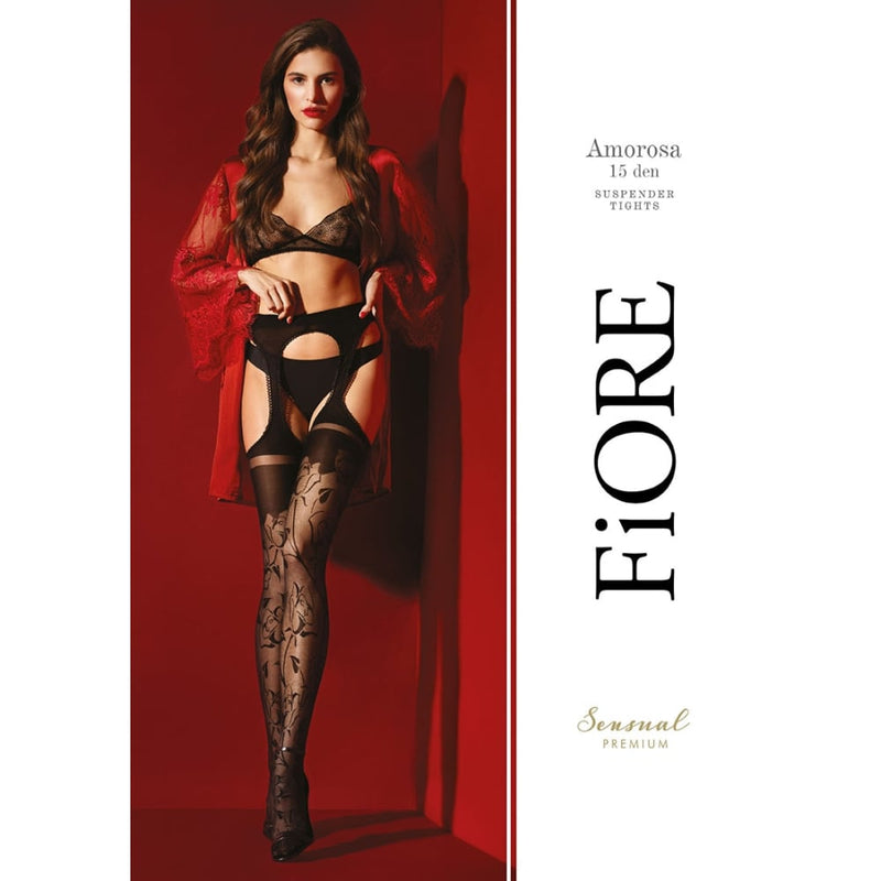 Fiore Hosiery | AMOROSA Suspender pantyhose 30 den - Black