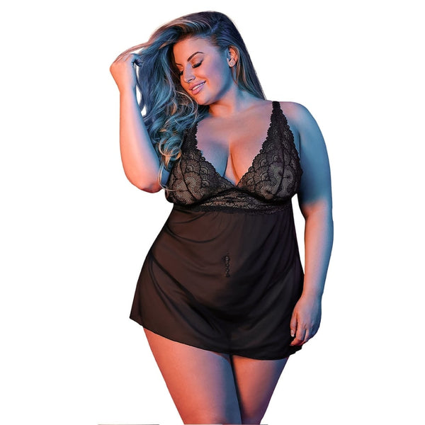 Magic Silk - Sexy Time | Baby Doll w/ Fly Away Back & G-Set - Black - Queen Size