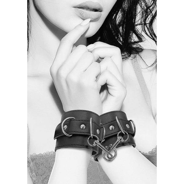 Shots - Ouch! Black & White | Bonded Leather Hand or Ankle Cuffs -