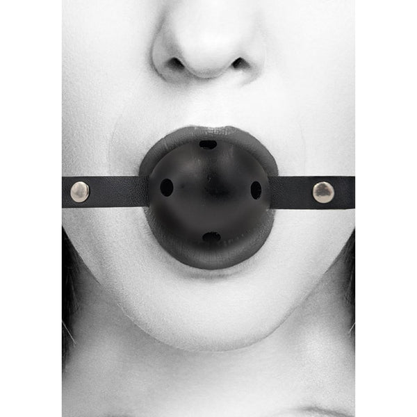 Shots - Ouch! Black & White | Breathable Ball Gag - With Bonded Leather Straps