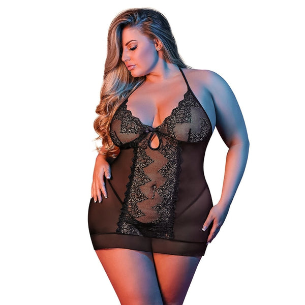 Magic Silk - Sexy Time | Chemise & G-Set - Black - Queen Size