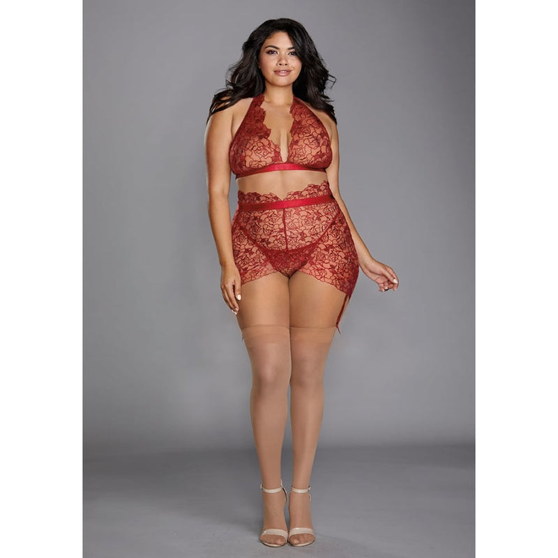 Dreamgirl | Delicate Floral Embroidery Three-Piece Set - Garnet