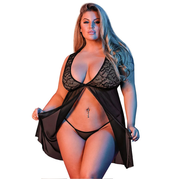 Magic Silk - Sexy Time | Fly Away Baby Doll & G-String Set - Black - Queen Size