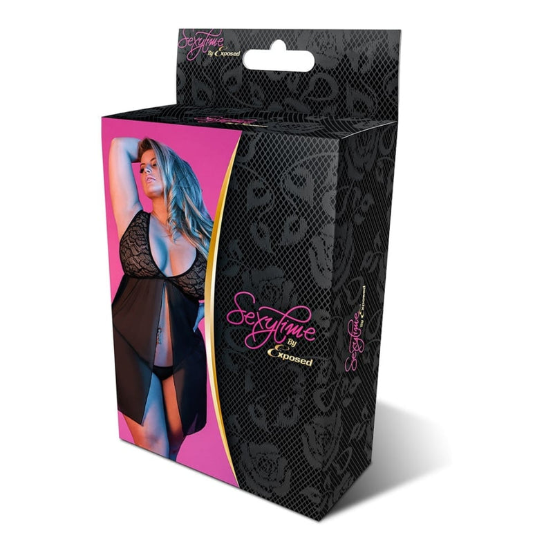 Magic Silk - Sexy Time | Fly Away Baby Doll & G-String Set - Black - Queen Size