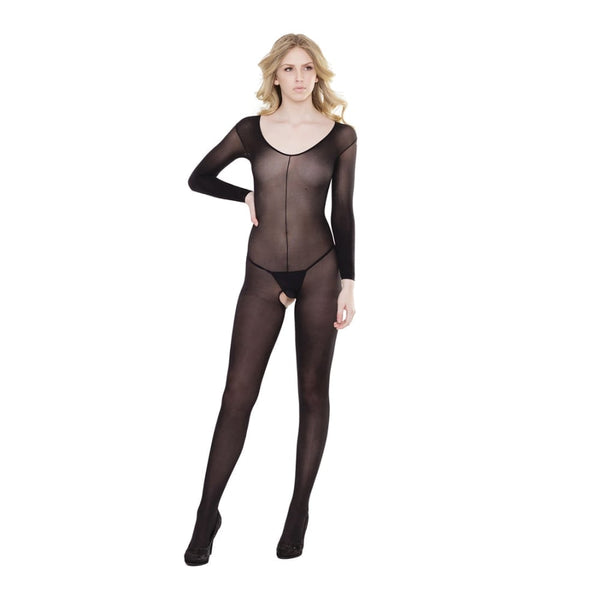 Coquette (All) | Long Sleeve Crotchless Body Stocking - Black - OS