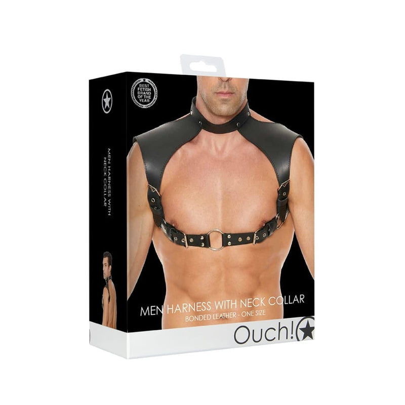 Shots - Ouch! Harnesses | Men Harness with Neck Collar - One Size - Black