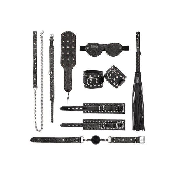 Shots - Ouch! Pain | Ouch! Pain7Pcs - Leather Studded Bondage Kit - Black