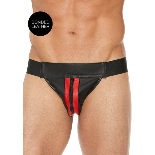 Shots - Ouch! Harnesses | Plain Front With Zip Jock - L/XL - Red