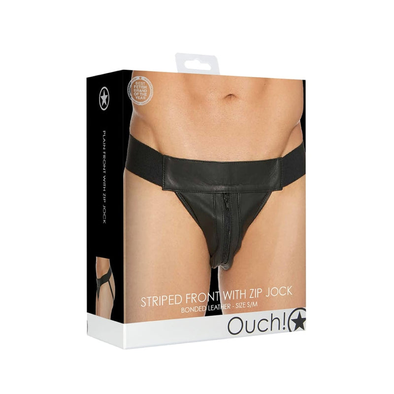 Shots - Ouch! Harnesses | Plain Front With Zip Jock - S/M - Black