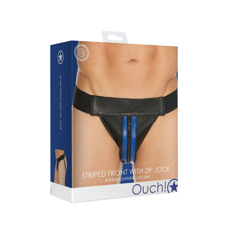 Shots - Ouch! Harnesses | Plain Front With Zip Jock - S/M - Blue