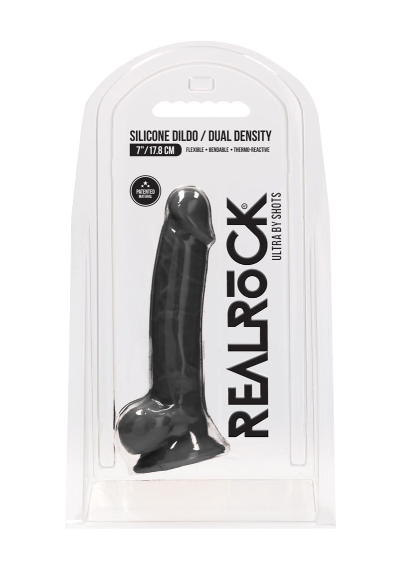 Real Rock Silicone Dildo With Balls 7" (Black)