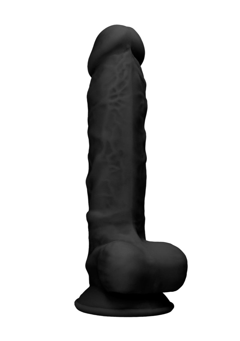 Real Rock Silicone Dildo With Balls 7" (Black)