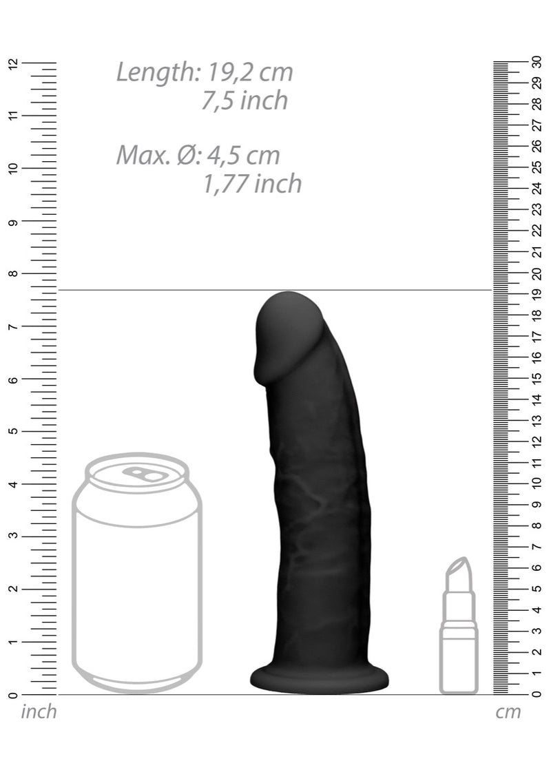 Real Rock Silicone Dildo Without Balls 7.5" (Black)