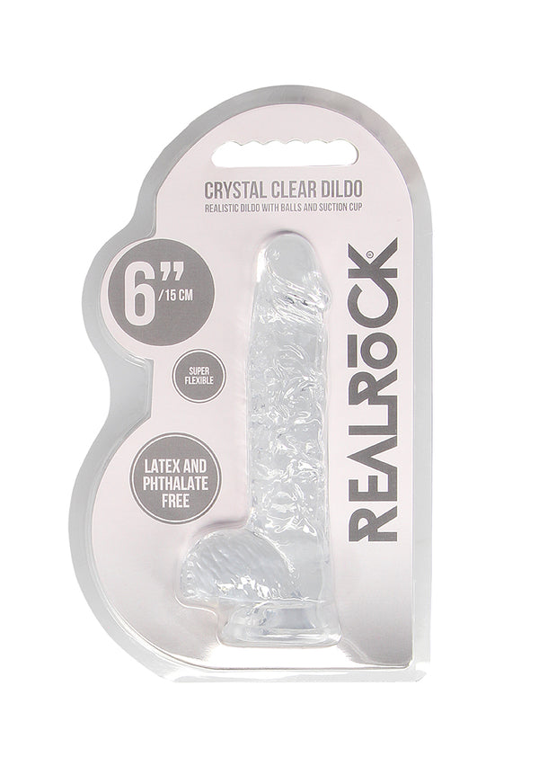 Real Rock Crystal Clear 6" Realistic Dildo With Balls (Transparent)