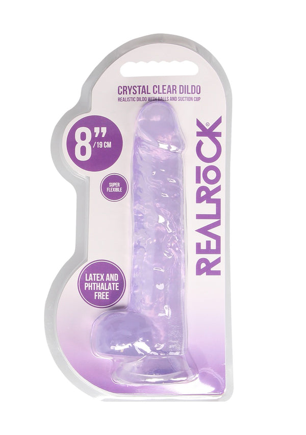 Real Rock Crystal Clear 8" Realistic Dildo With Balls (Purple)