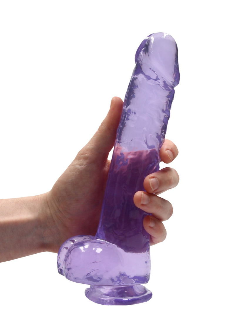 Real Rock Crystal Clear 9" Realistic Dildo With Balls (Purple)