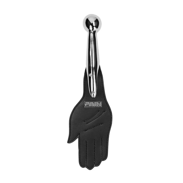Shots - Ouch! Pain | Saddle Leather Hand Paddle Metal Ball Handle - Black