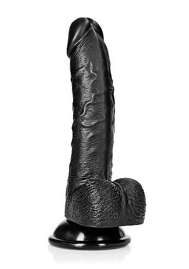 Real Rock - Curved Realistic Dildo & Balls with Suction Cup 7 inches - Black