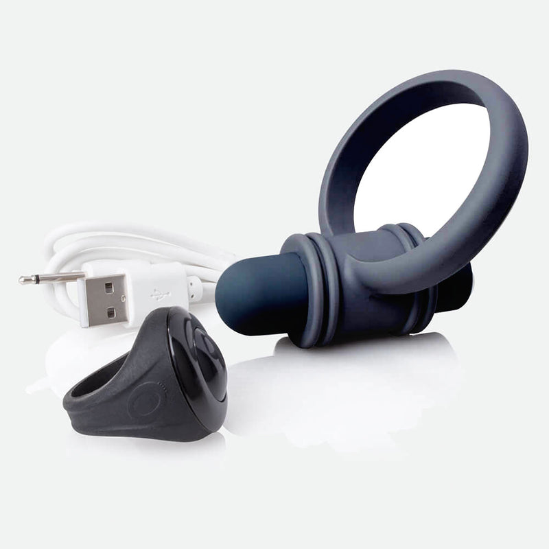 My Secret Screaming O Remote Control Vibrating Ring Set for him Rechargeable - Black