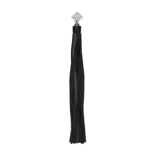 Shots - Ouch! Pain | Sparkling Pointed Handle Leather Flogger - Black