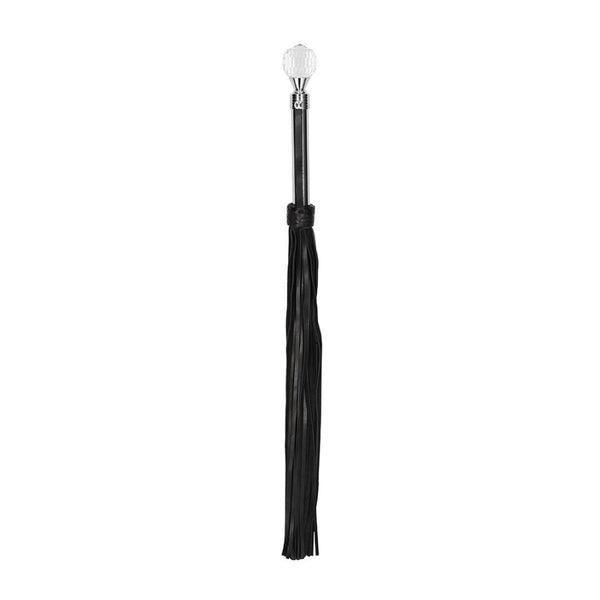 Shots - Ouch! Pain | Sparkling Round metal Handle Leather Flogger - Black
