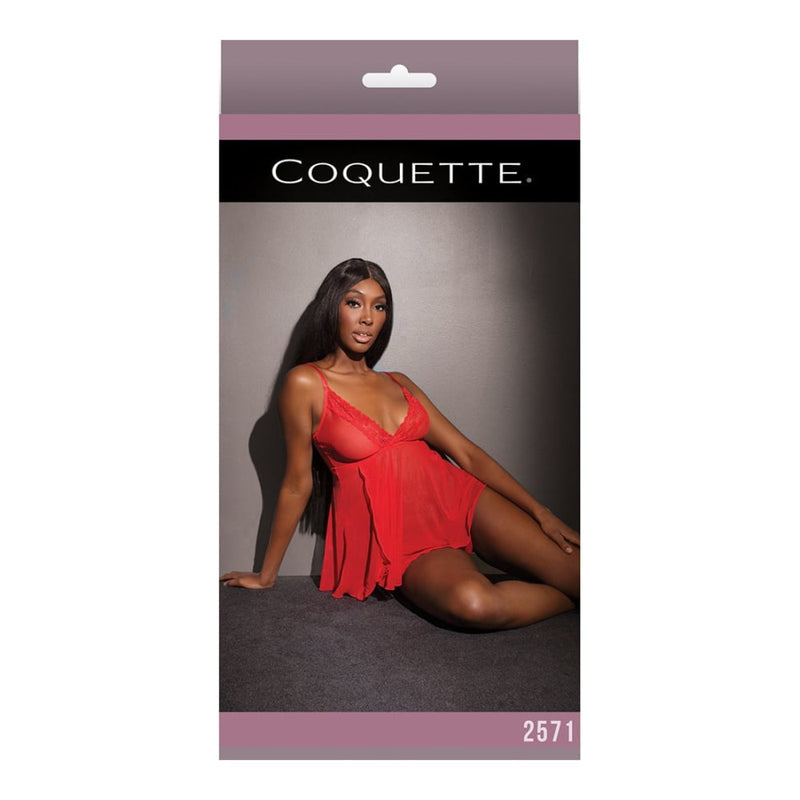 Coquette | Trim Babydoll And Thong - Red