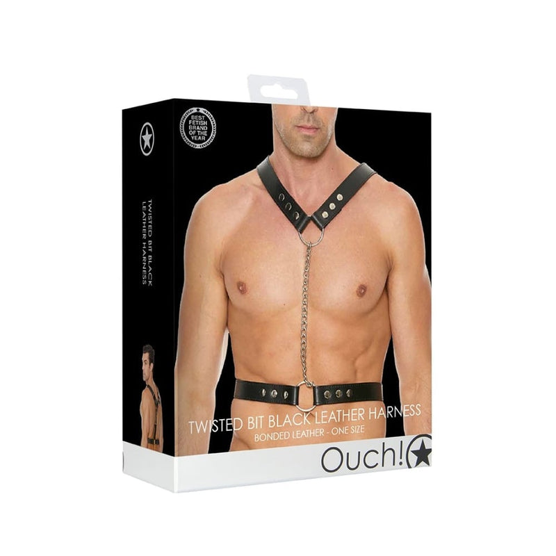 Shots - Ouch! Harnesses | Twisted Bit Black Leather Harness - One Size - Black