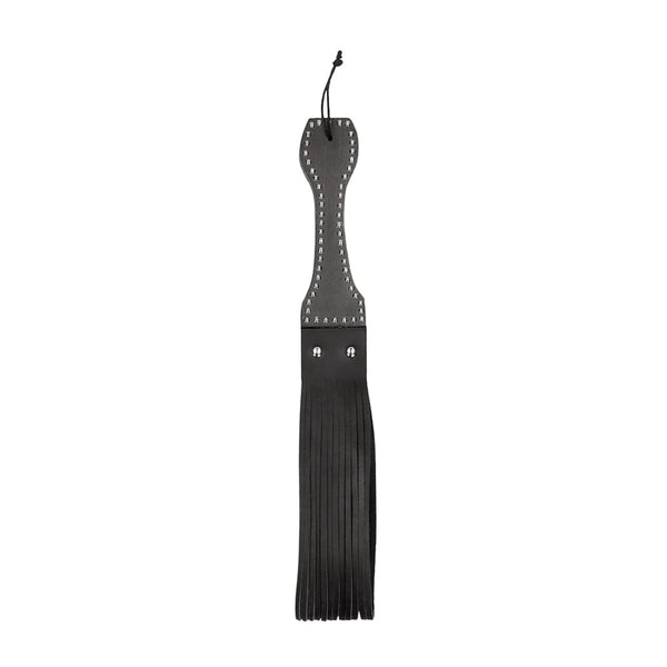 Shots - Ouch! Pain | Wooden Handle Belt Whip Flogger Leather - Black